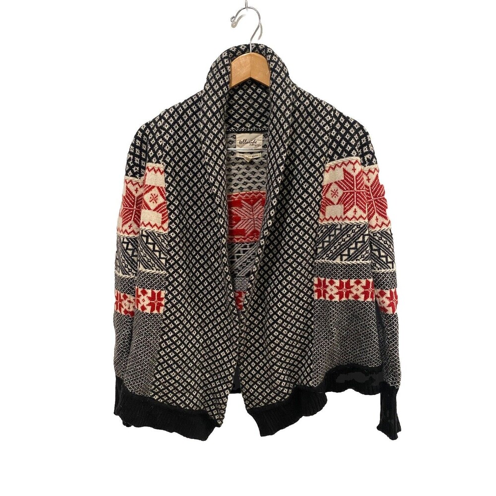 Telluride Clothing Co. Nordic Lambs Wool Snowflake Open‎ Cardigan Sweater Size S